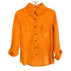 COLDWATER CREEK WOMEN'S ORANGE 100% LEATHER SNAP CLOSURE SHIRT SHACKET M